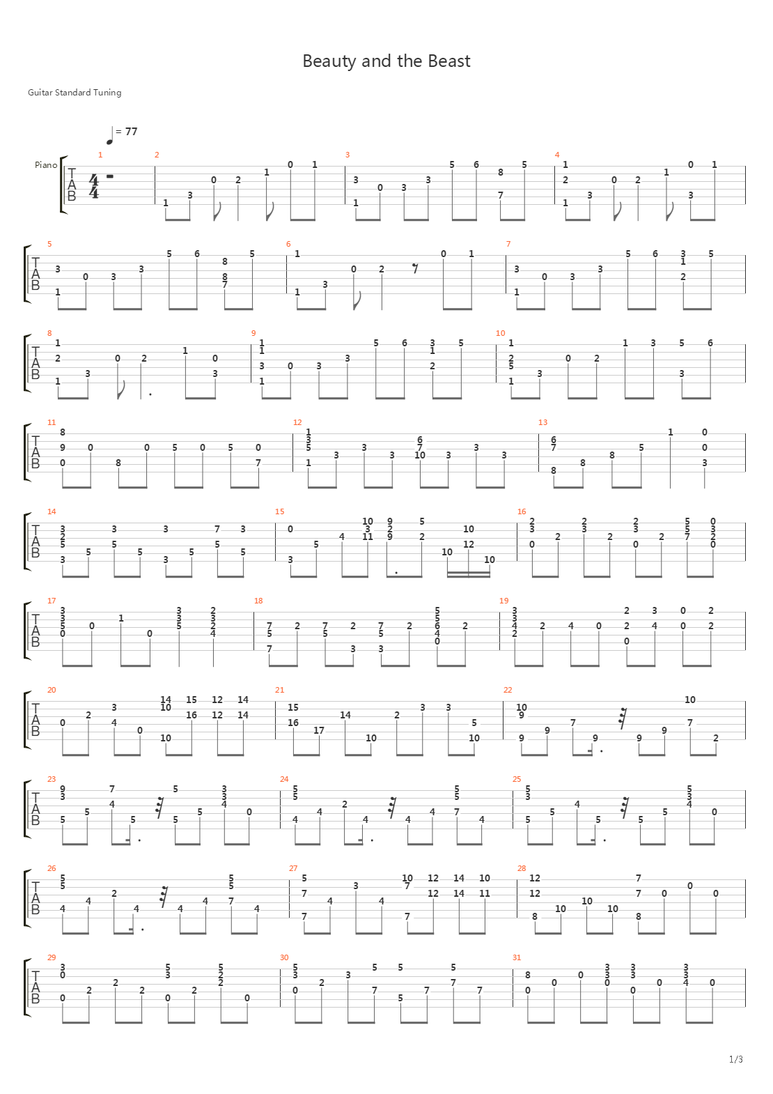 Beauty And The Beast吉他谱