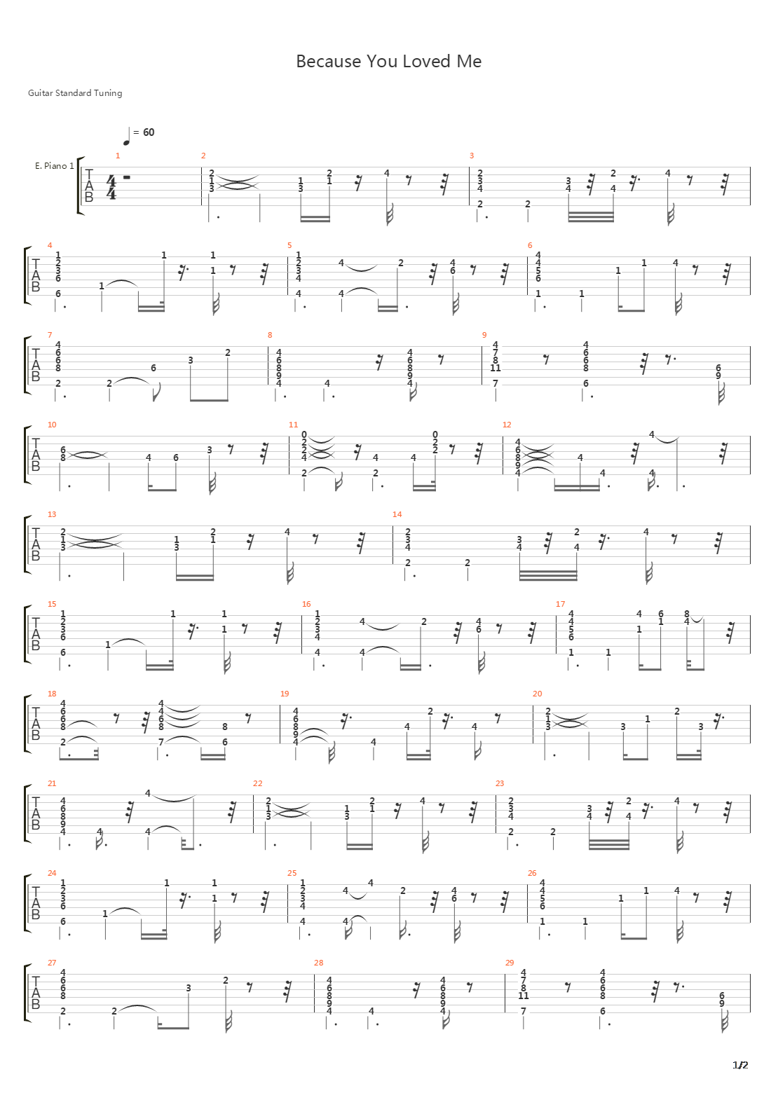 Because You Loved Me吉他谱