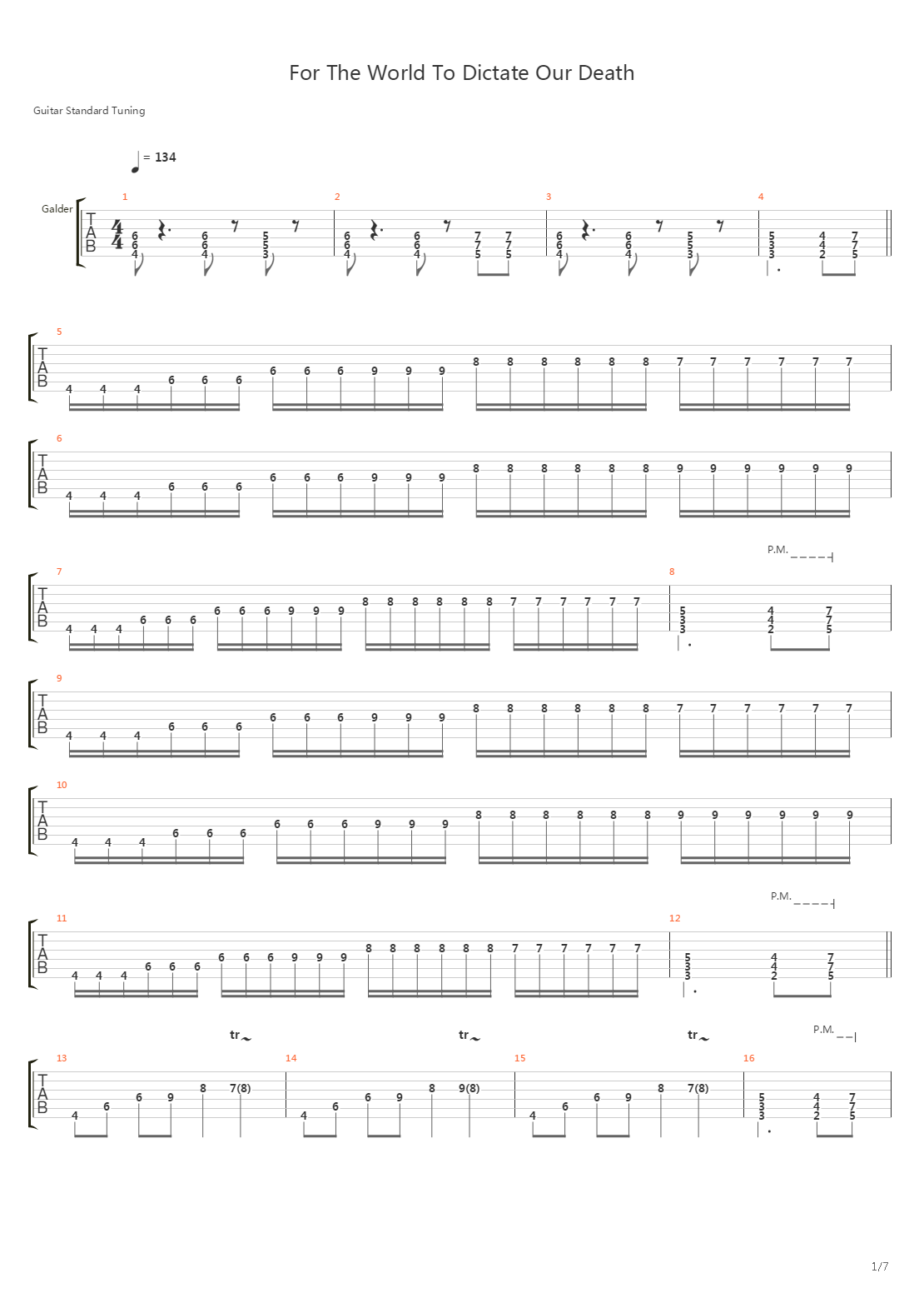 For The World To Dictate Our Death吉他谱