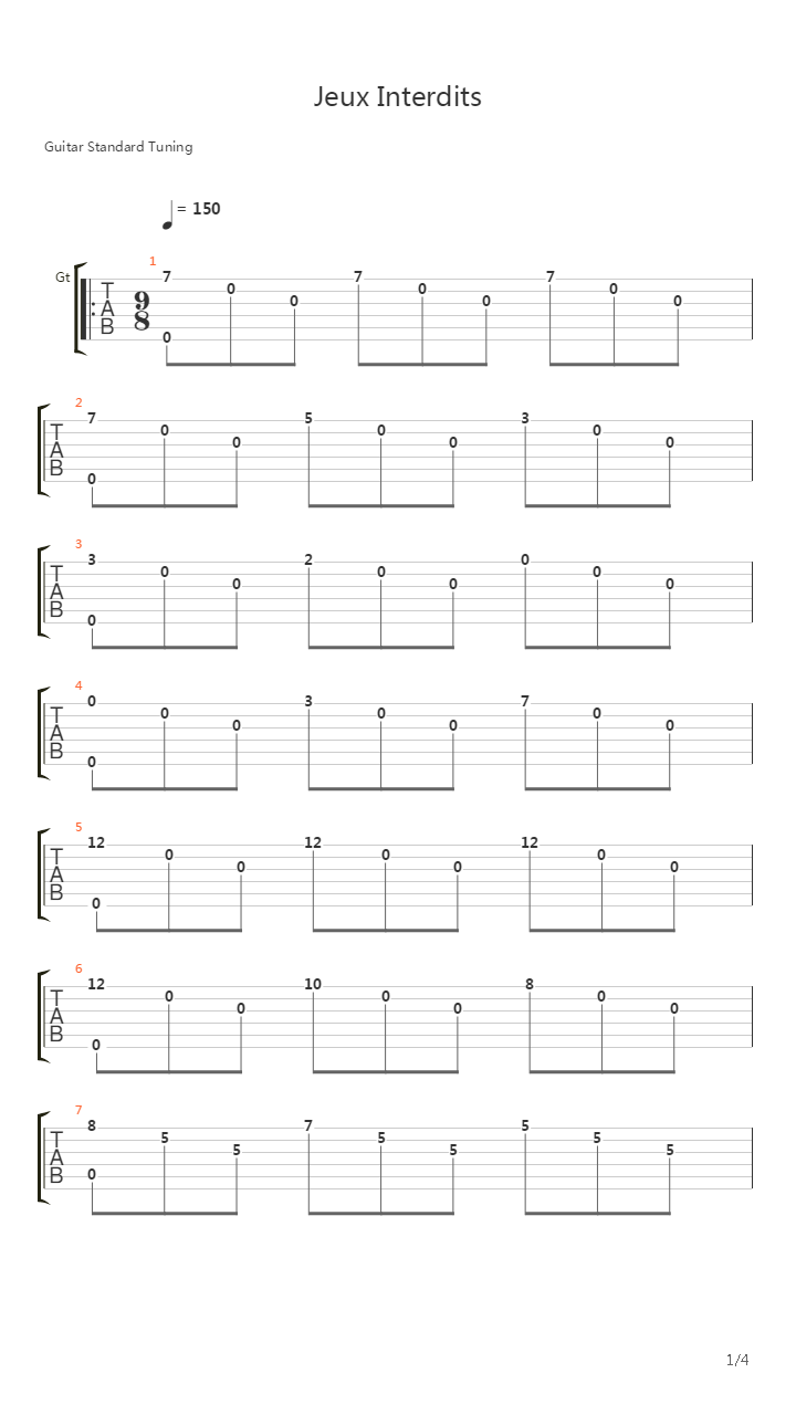 Jeux Interdits吉他谱