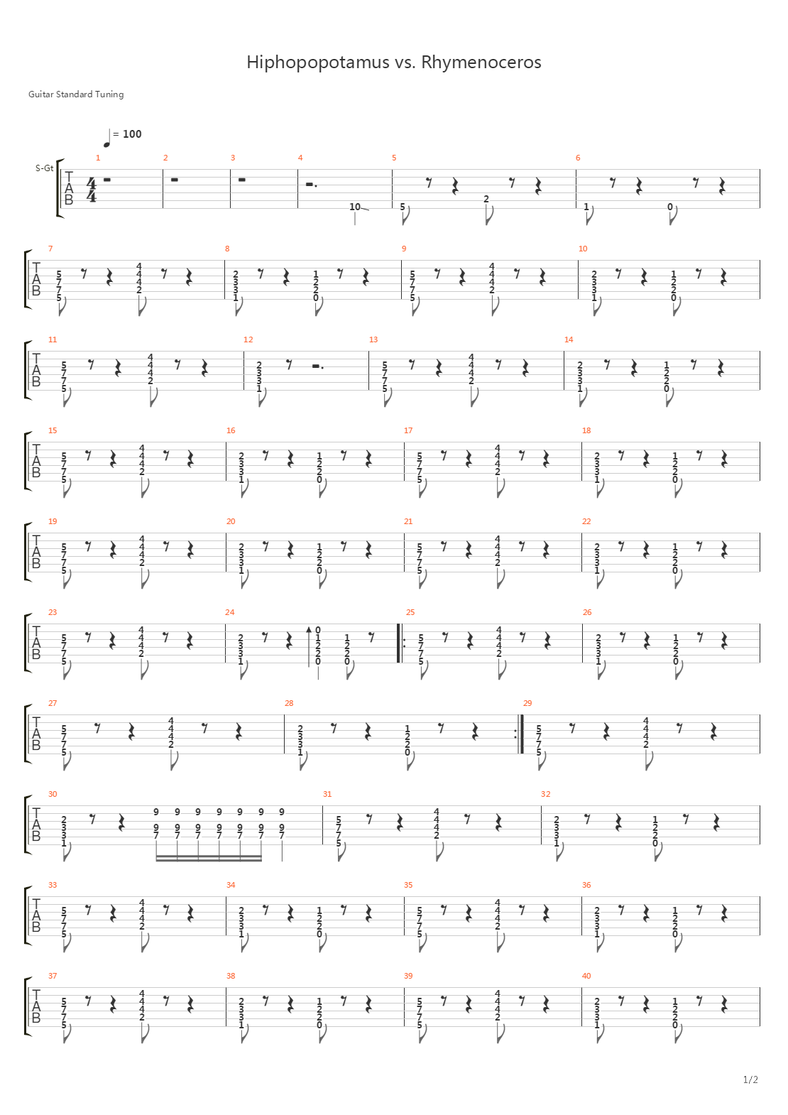 Hiphopopotamus Vs Rhymenoceros吉他谱