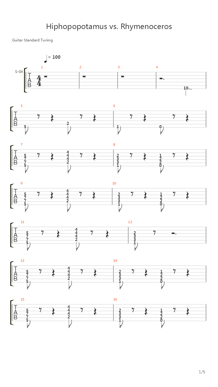 Hiphopopotamus Vs Rhymenoceros吉他谱