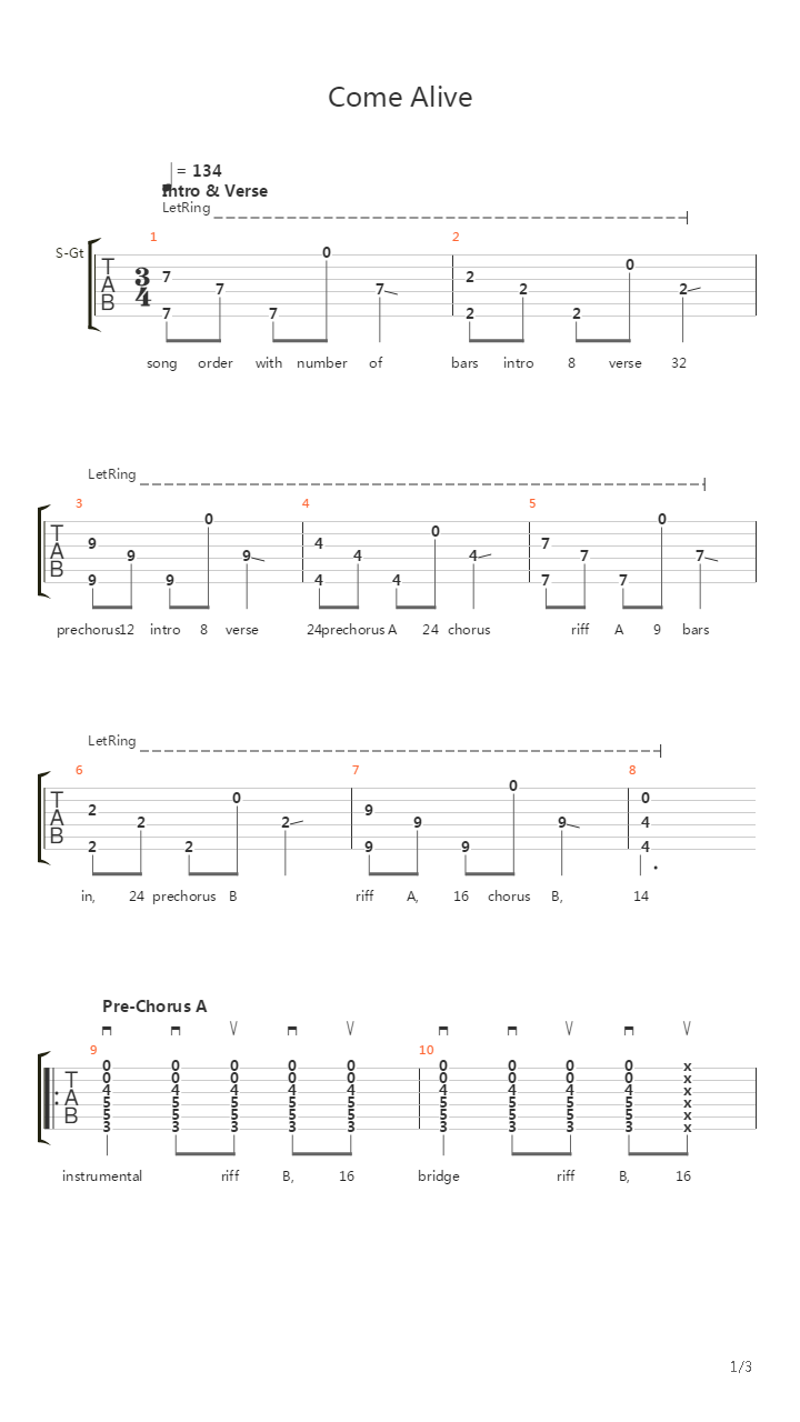 Come Alive吉他谱