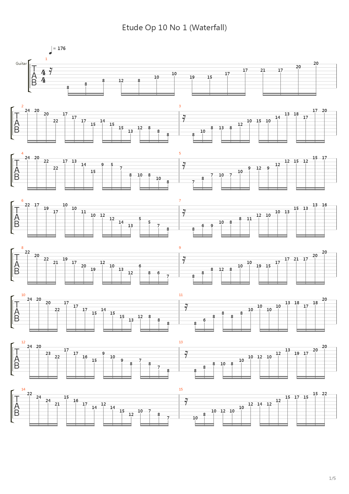 Etude Op10 No1 - Waterfall吉他谱
