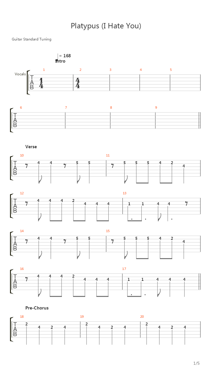 Platypus I Hate You吉他谱