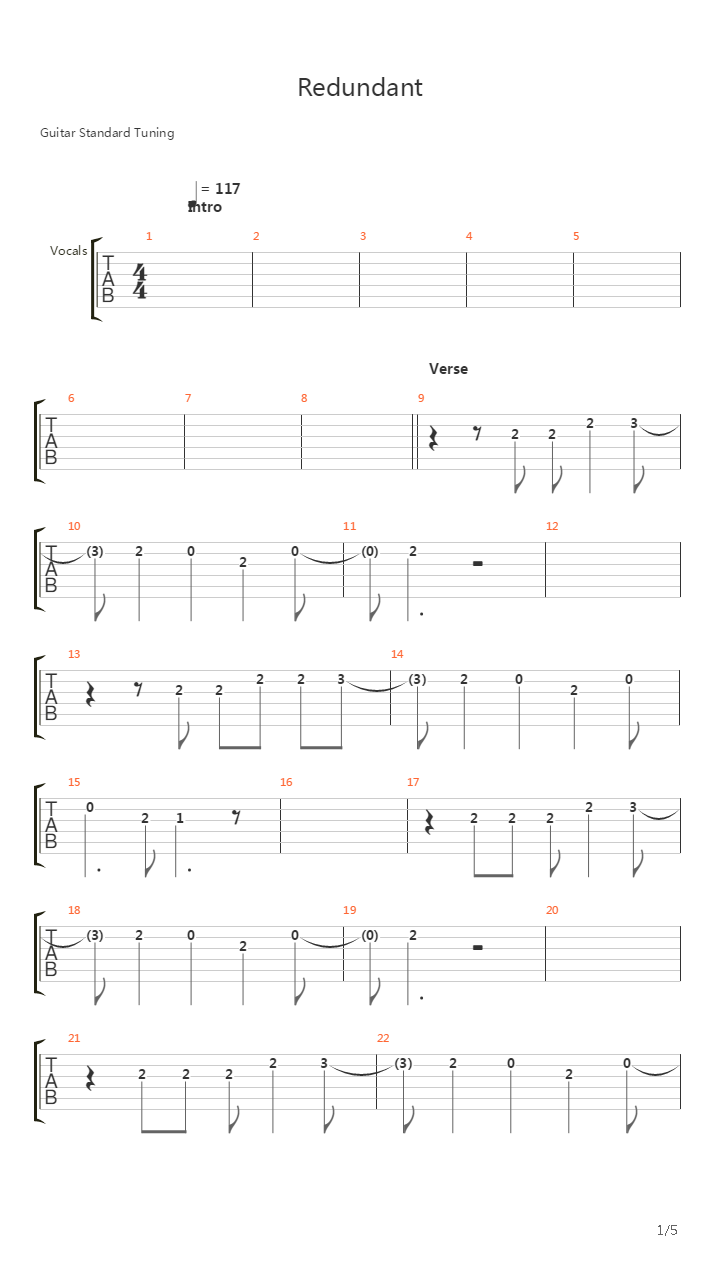Redundant吉他谱