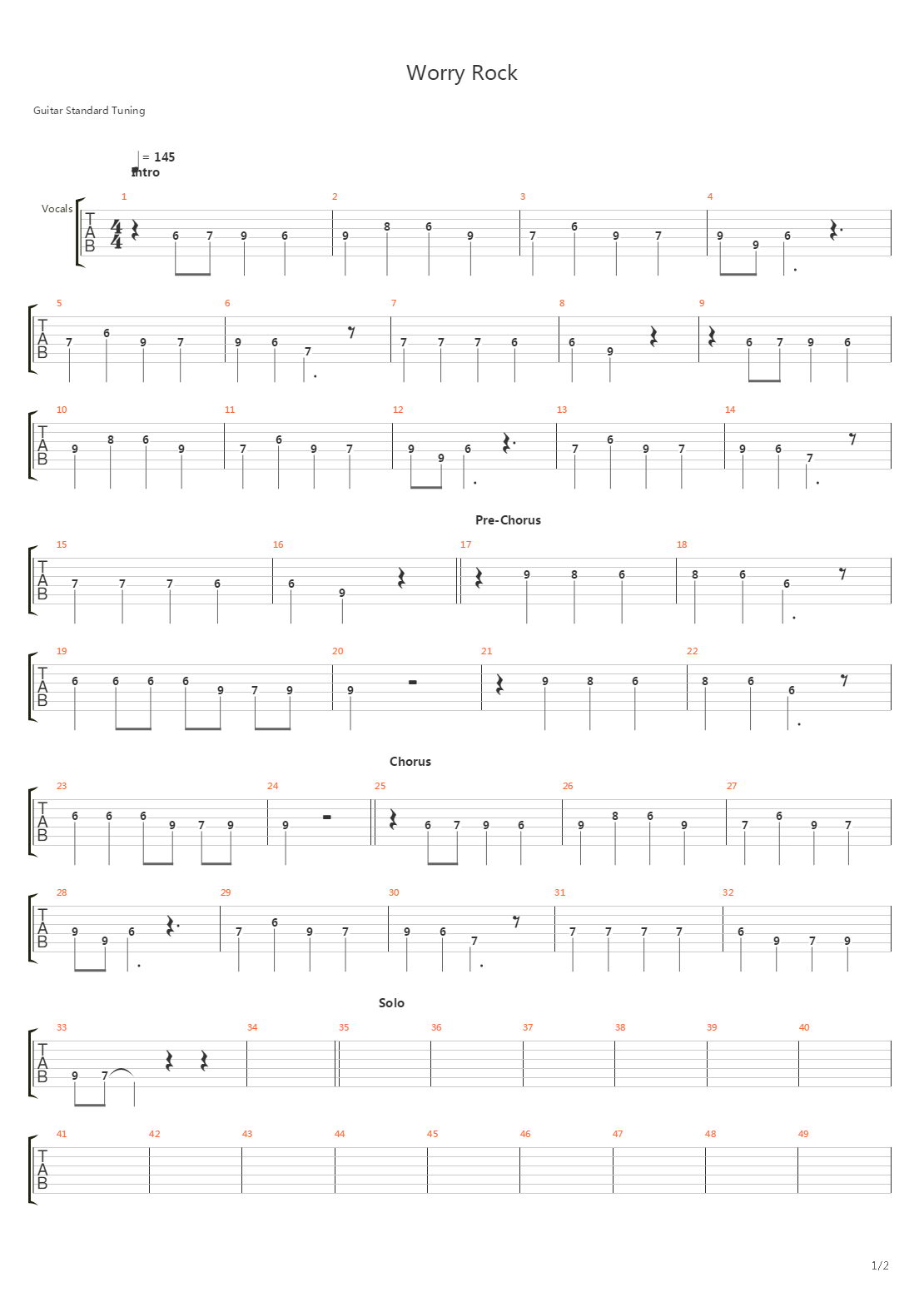 Worry Rock吉他谱