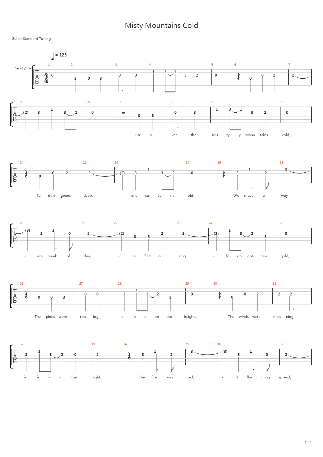 Misty Mountain Cold吉他谱