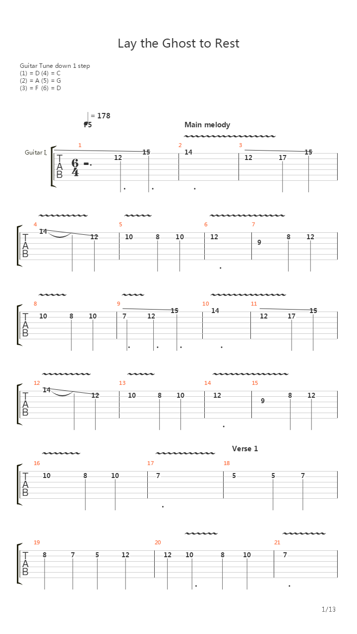 Lay The Ghost To Rest吉他谱