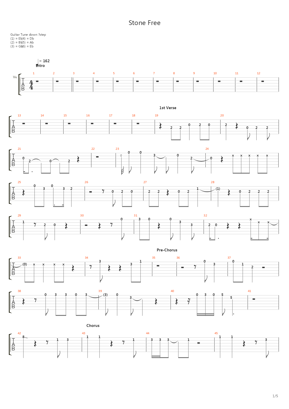Stone Free吉他谱
