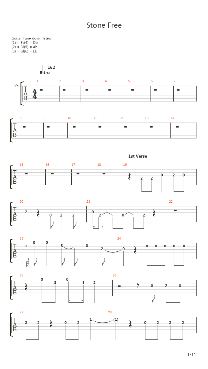 Stone Free吉他谱