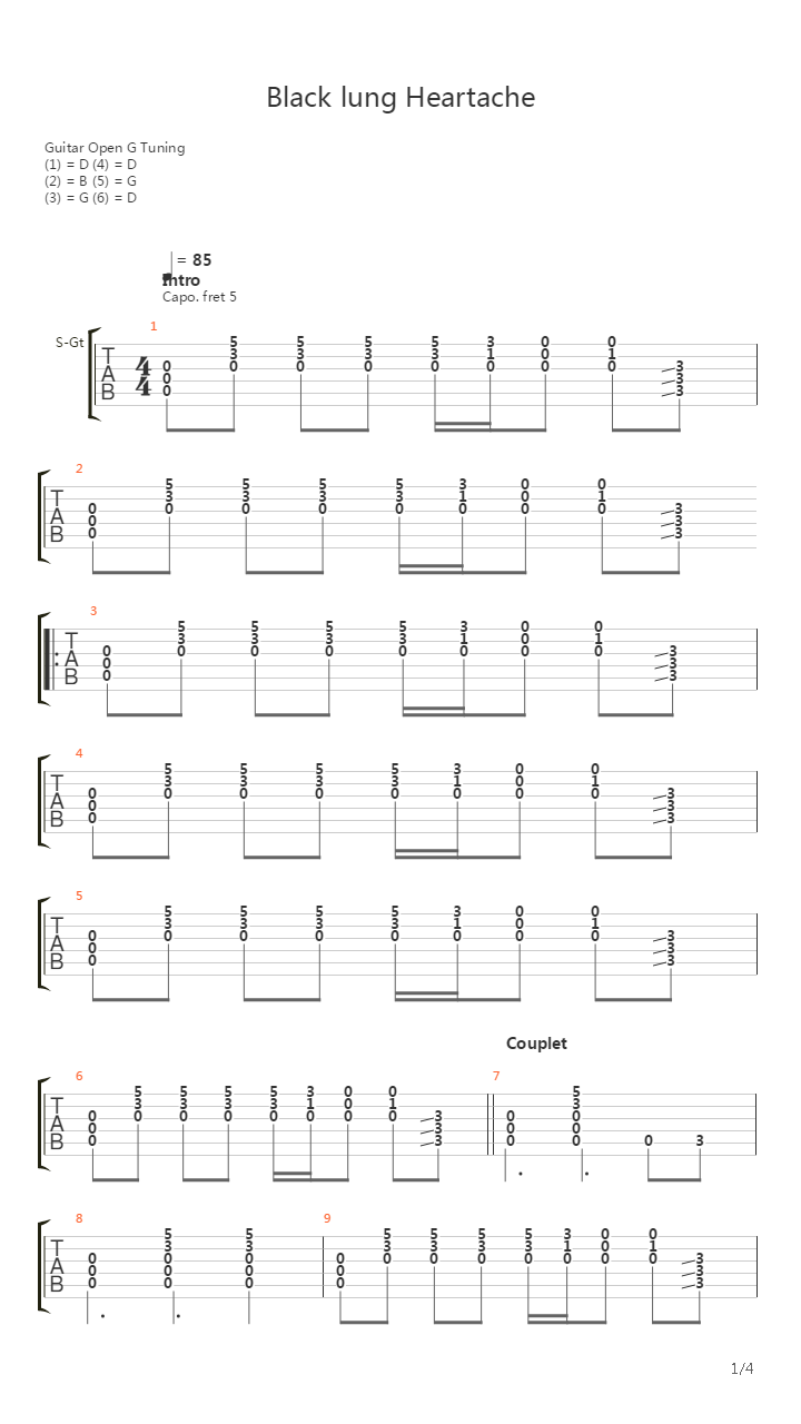 Black Lung Heartache吉他谱