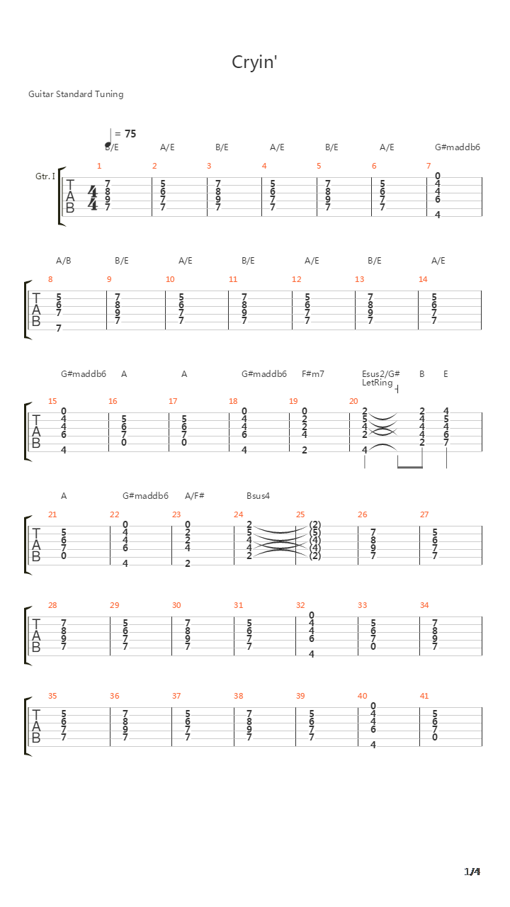 Cryin吉他谱