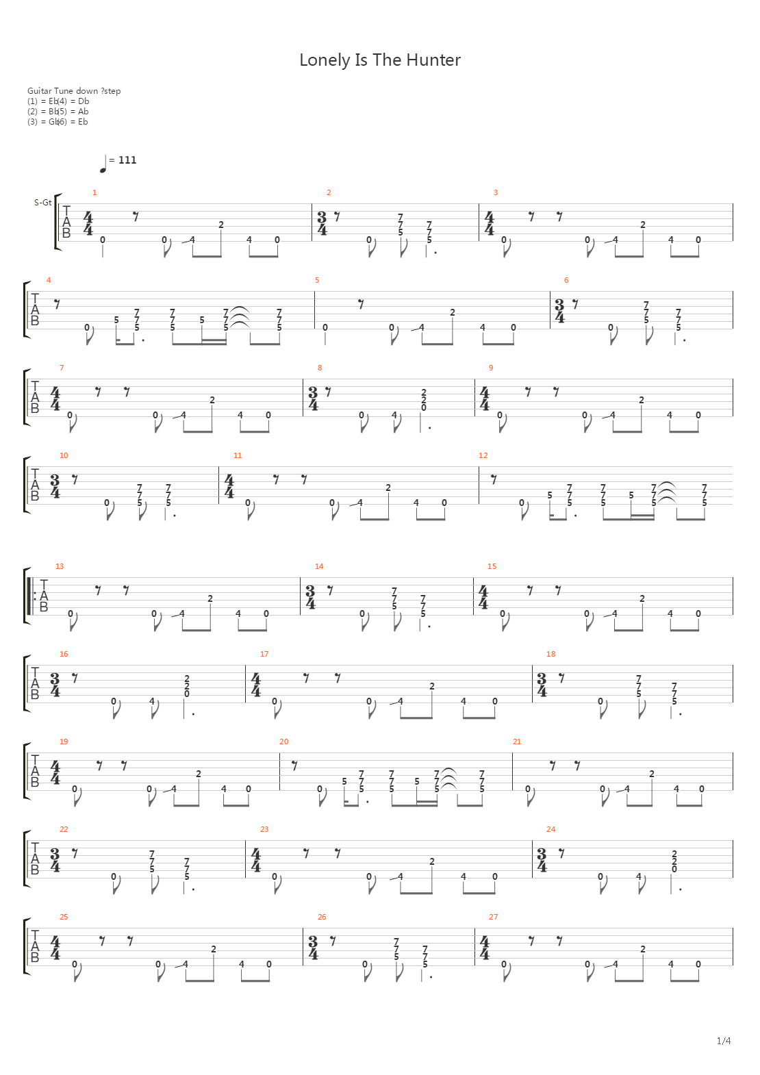 Lonely Is The Hunter吉他谱