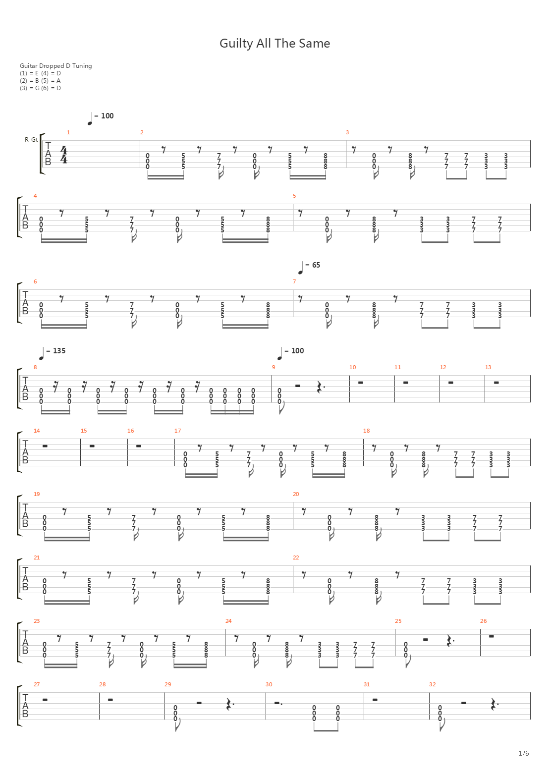 Guilty All The Same吉他谱