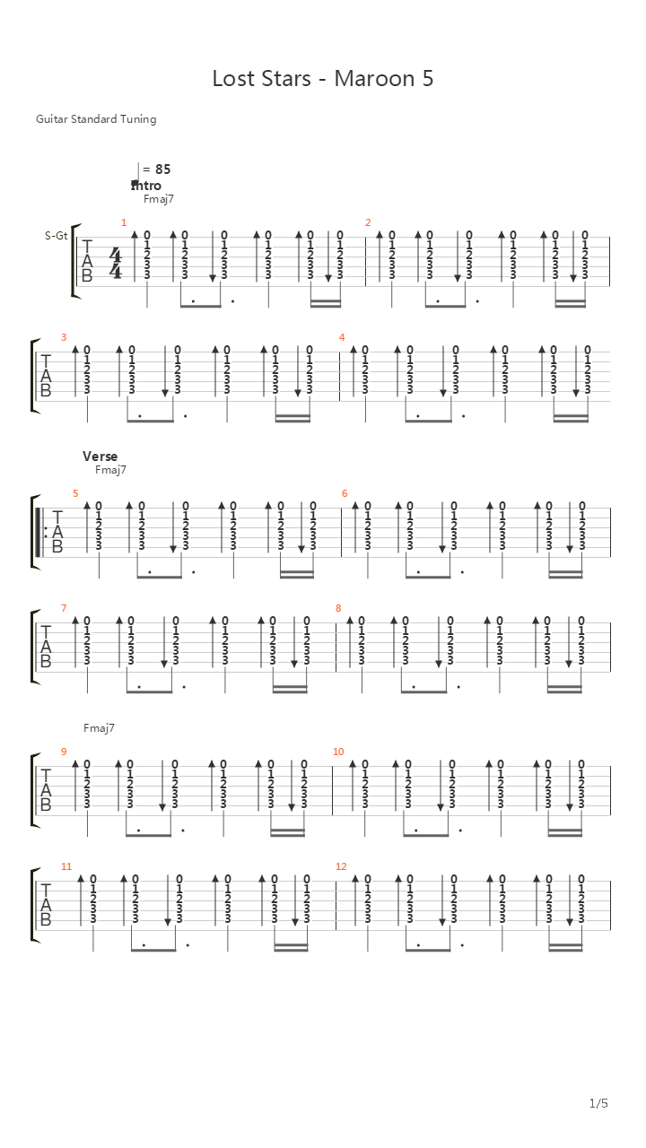Lost Stars吉他谱
