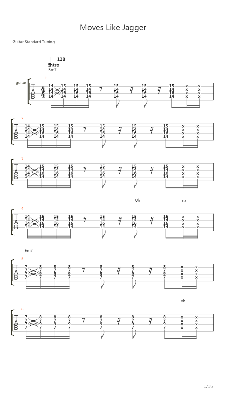 Moves Like Jagger吉他谱
