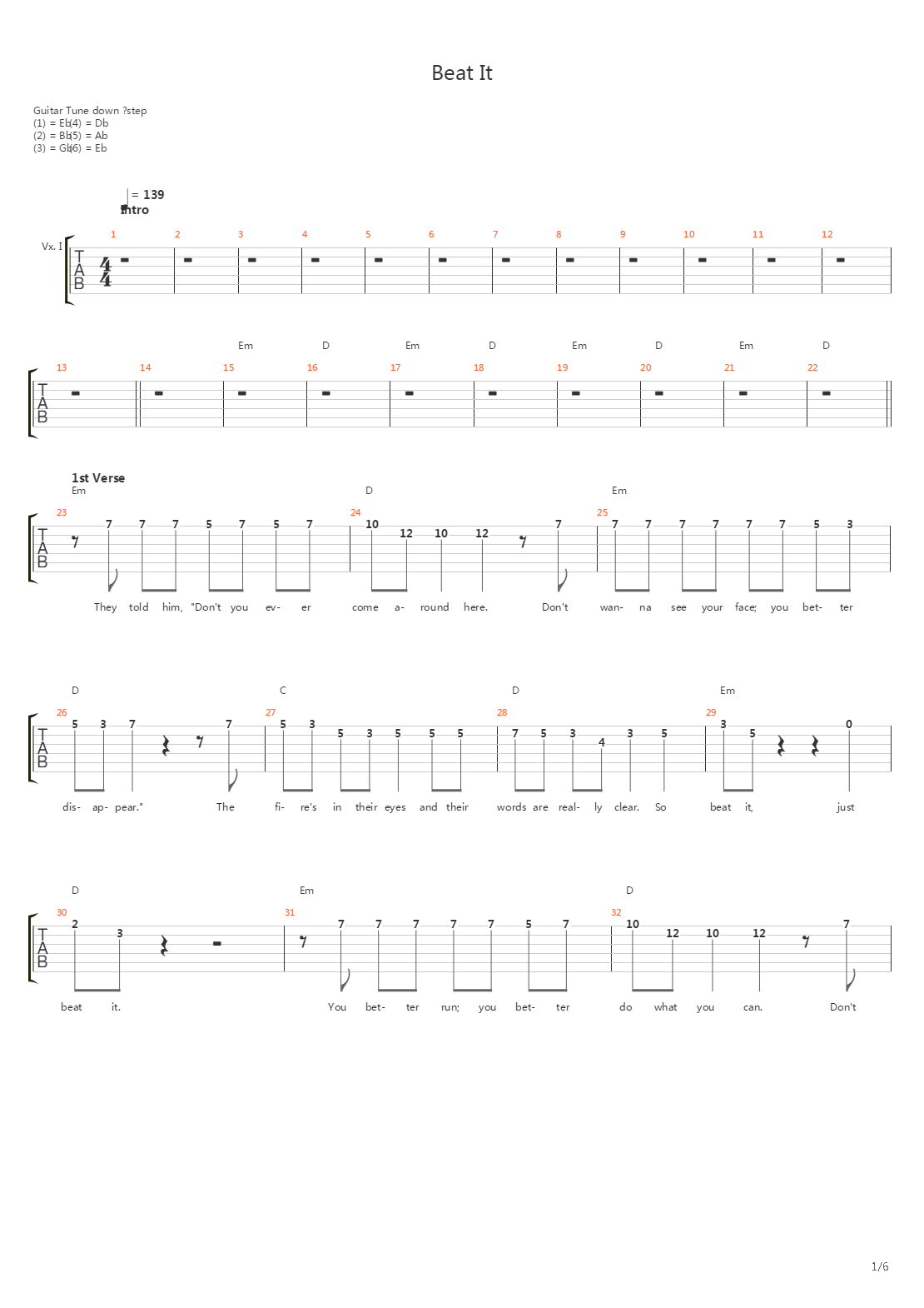 Beat It吉他谱