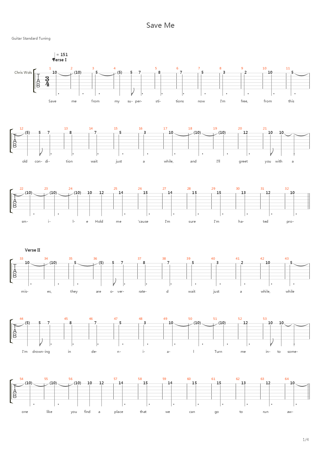 Save Me吉他谱