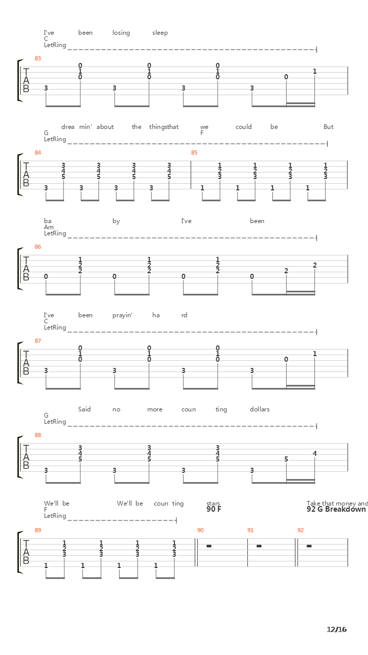 Counting Stars吉他谱