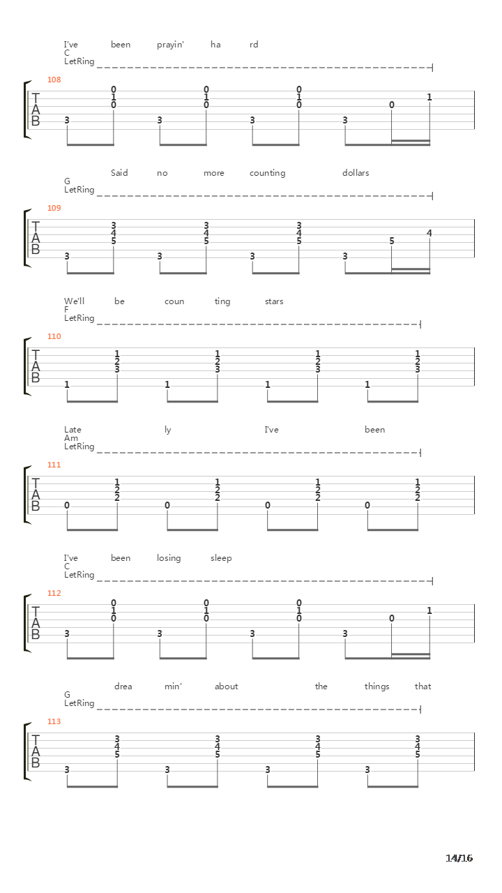 Counting Stars吉他谱