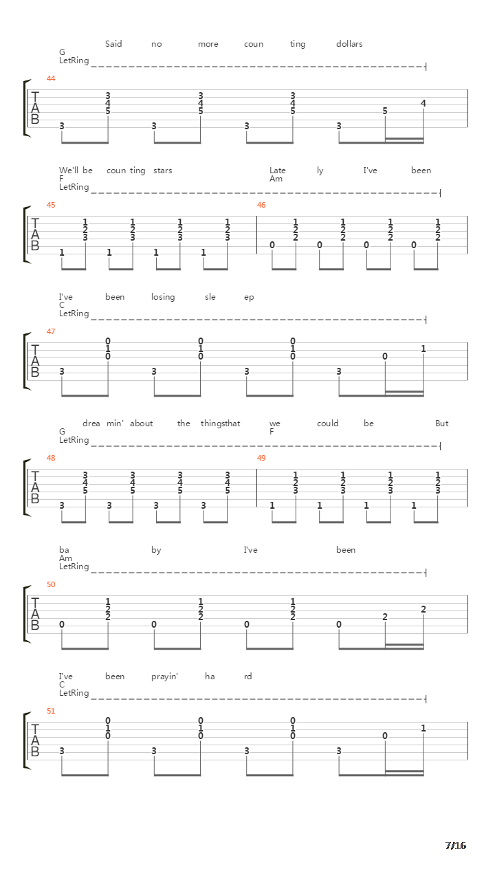 Counting Stars吉他谱