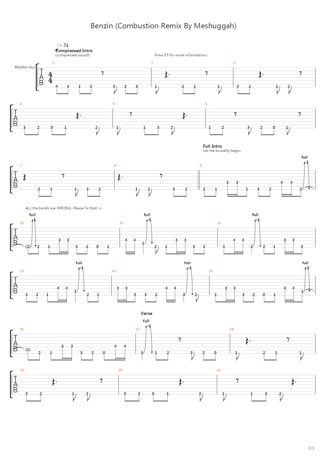 Benzin(Combustion Remix By Meshuggah)吉他谱