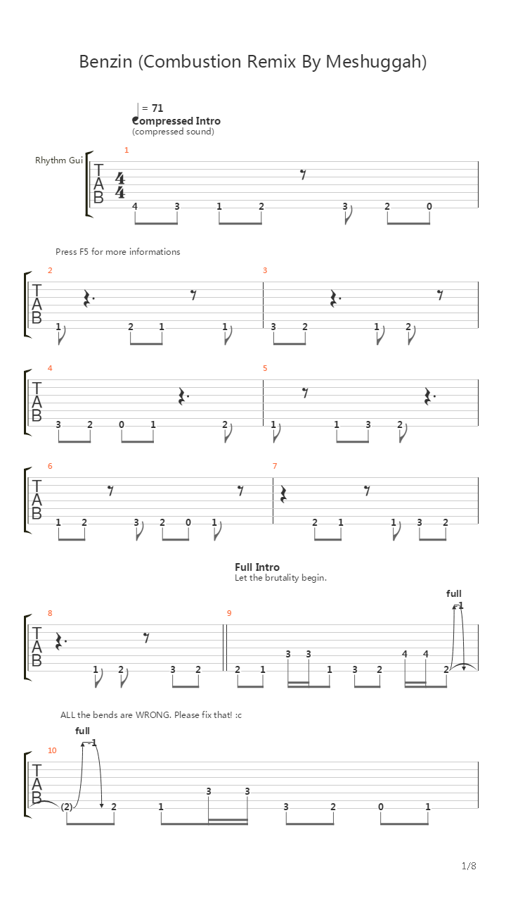 Benzin(Combustion Remix By Meshuggah)吉他谱