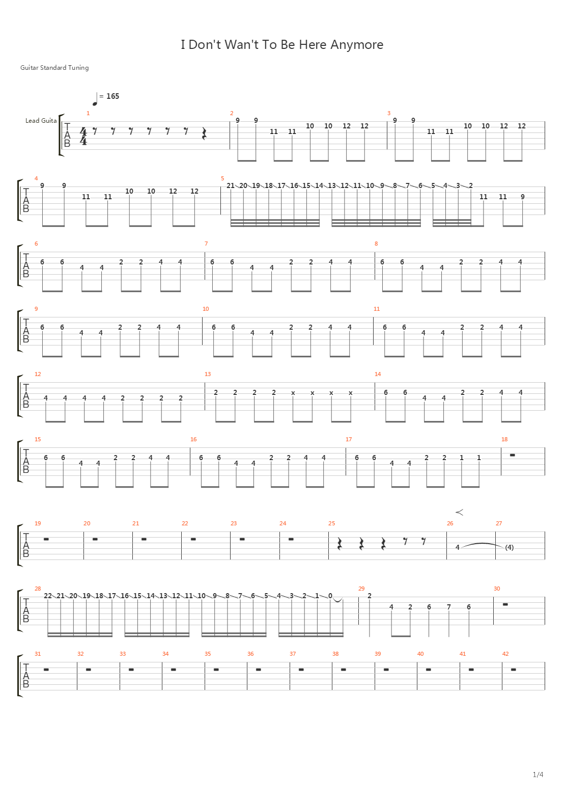 I Don't Wan't To Be Here Anymore吉他谱
