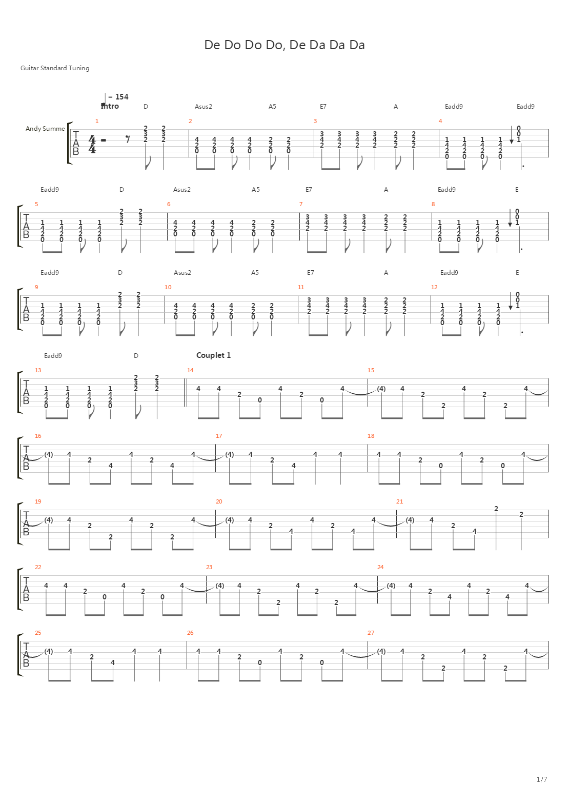 De Do Do Do De Da Da Da吉他谱