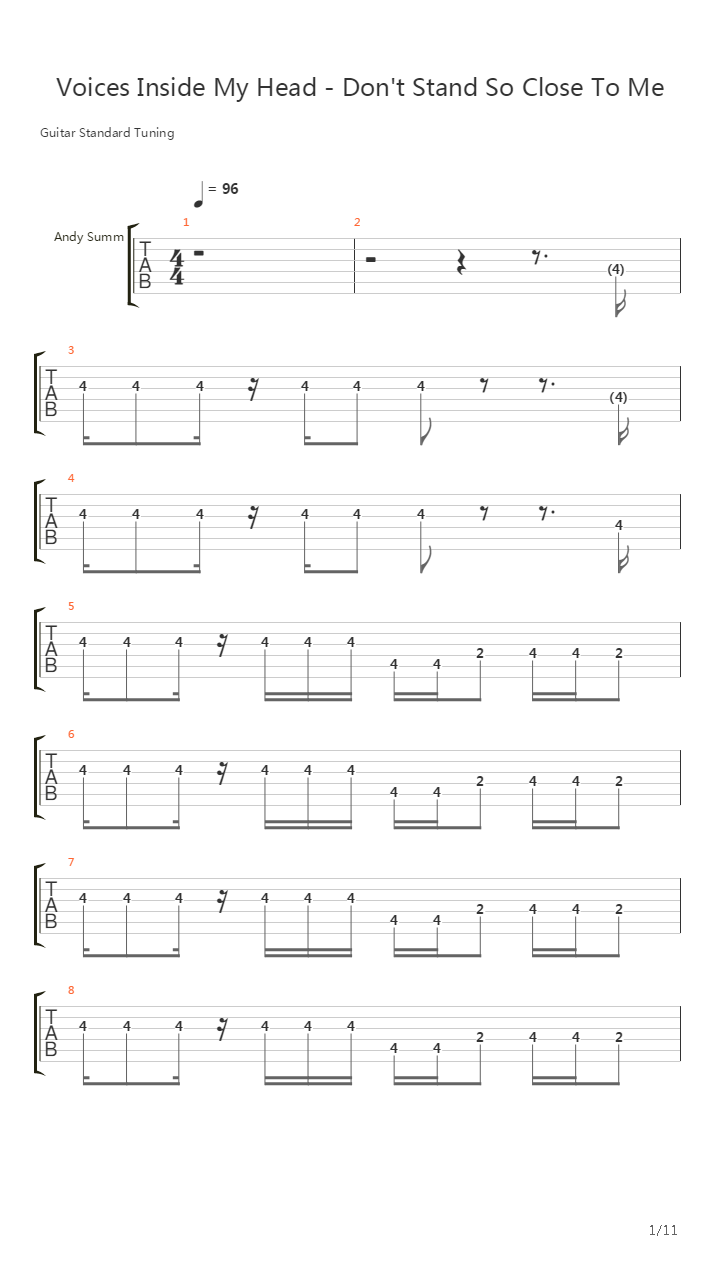 Dont Stand So Close To Me吉他谱