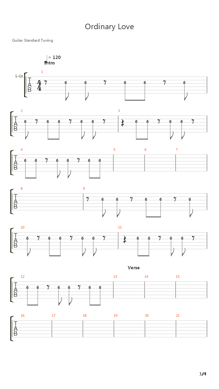 Ordinary Love吉他谱
