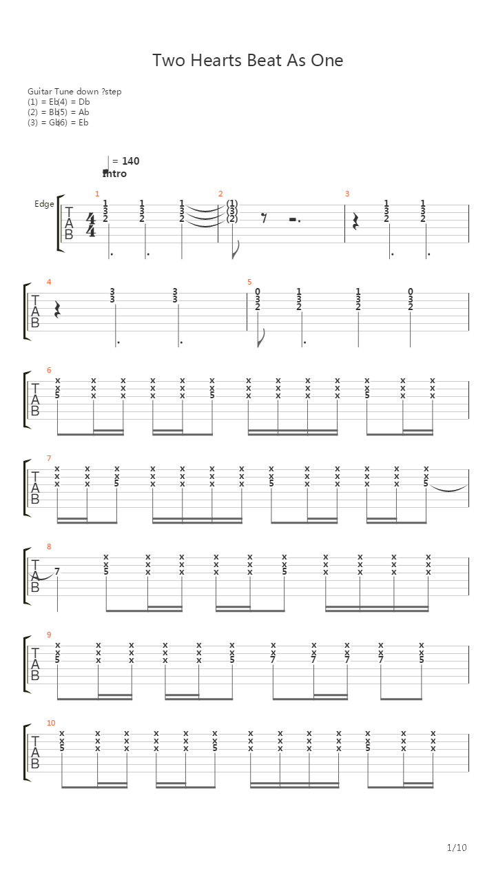 Two Hearts Beat As One吉他谱