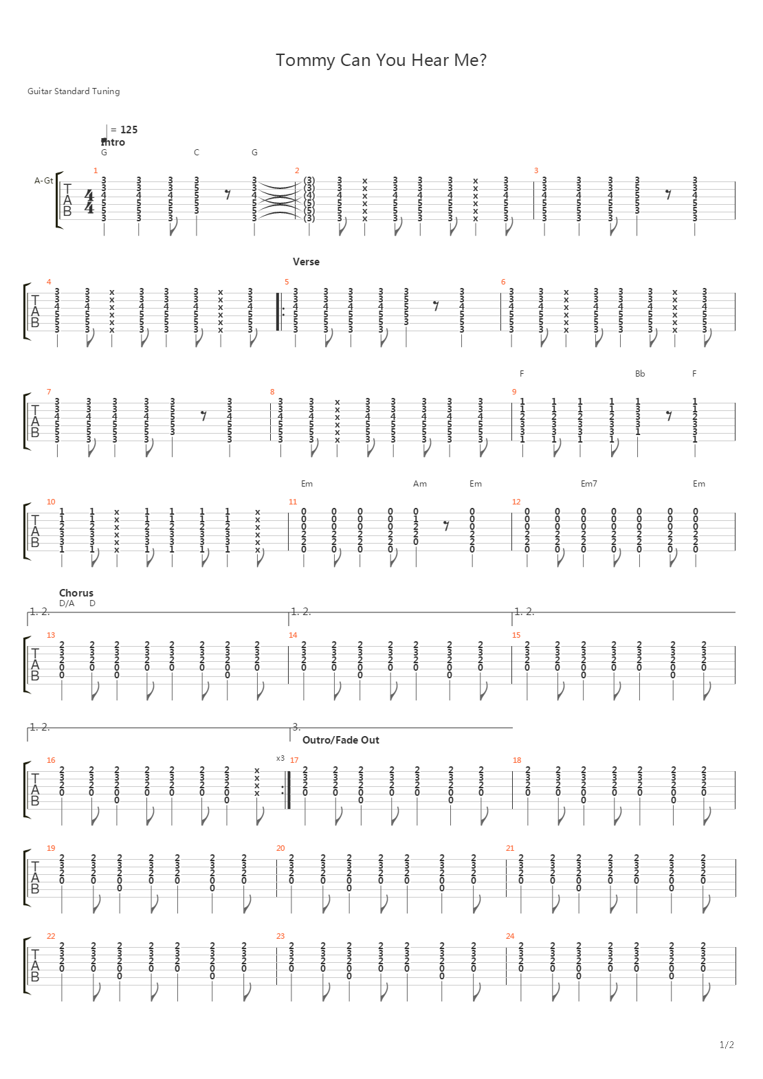 Tommy Can You Hear Me吉他谱