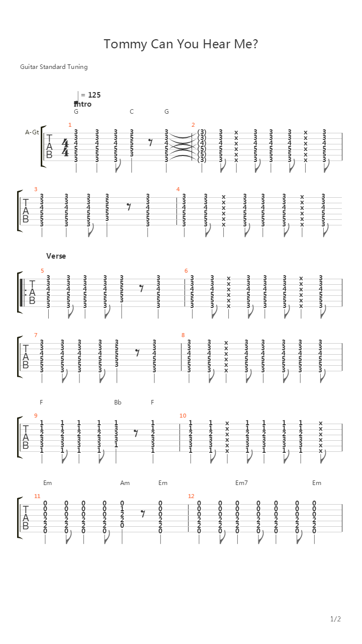 Tommy Can You Hear Me吉他谱
