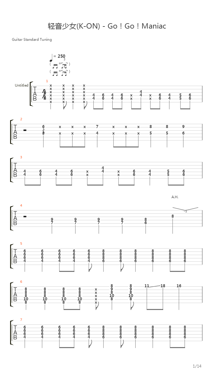 轻音少女(K-ON) - Go！Go！Maniac吉他谱