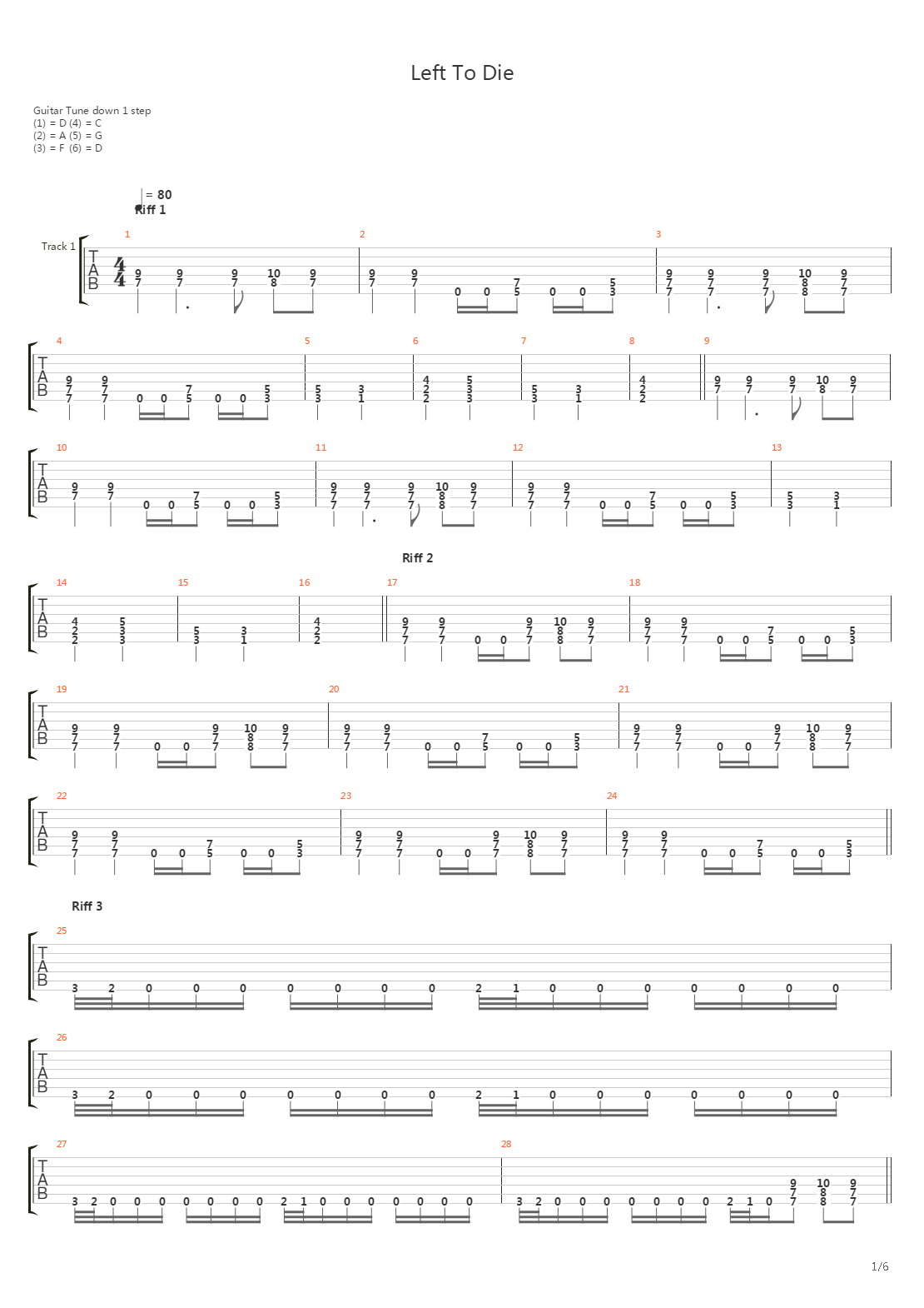 Left To Die吉他谱