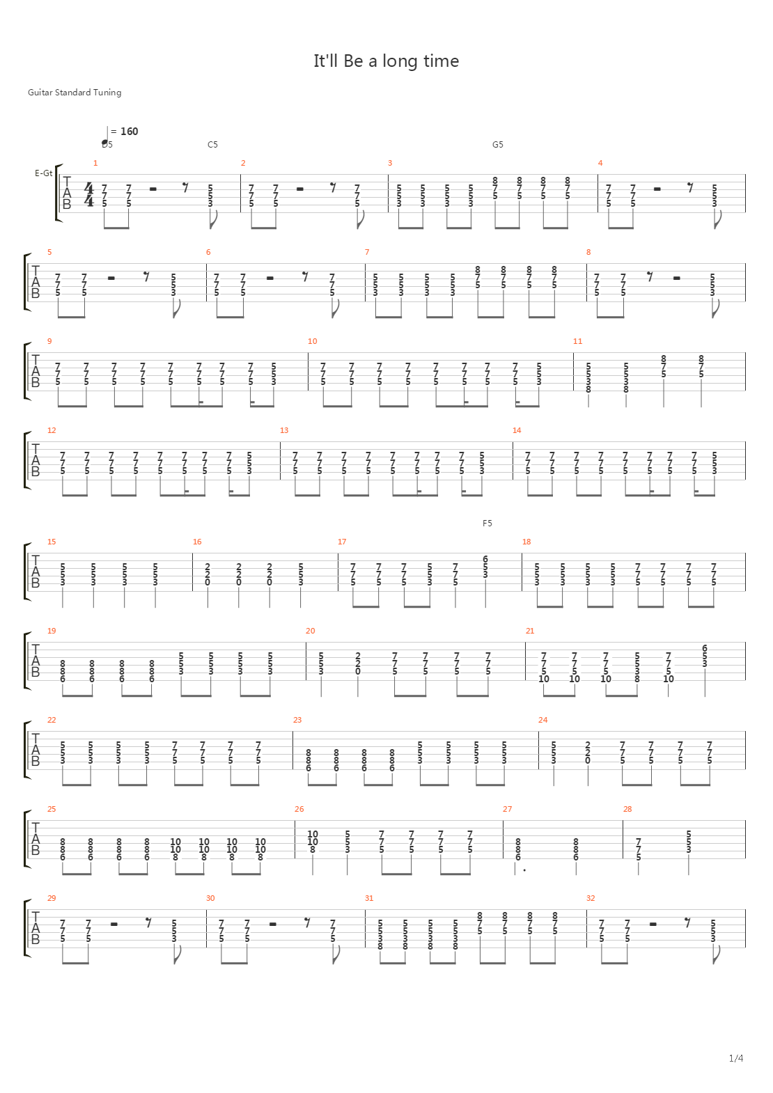 It'll Be a Long Time吉他谱