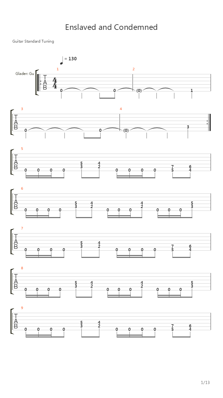 Enslaved And Condemned吉他谱