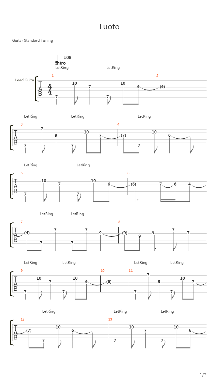 Luoto吉他谱