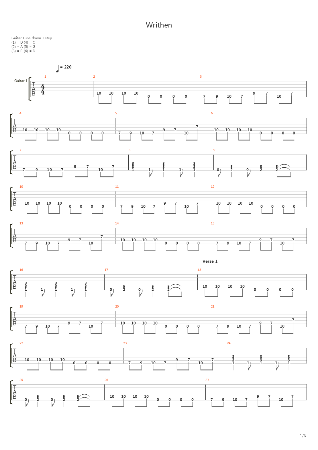 Writhen吉他谱