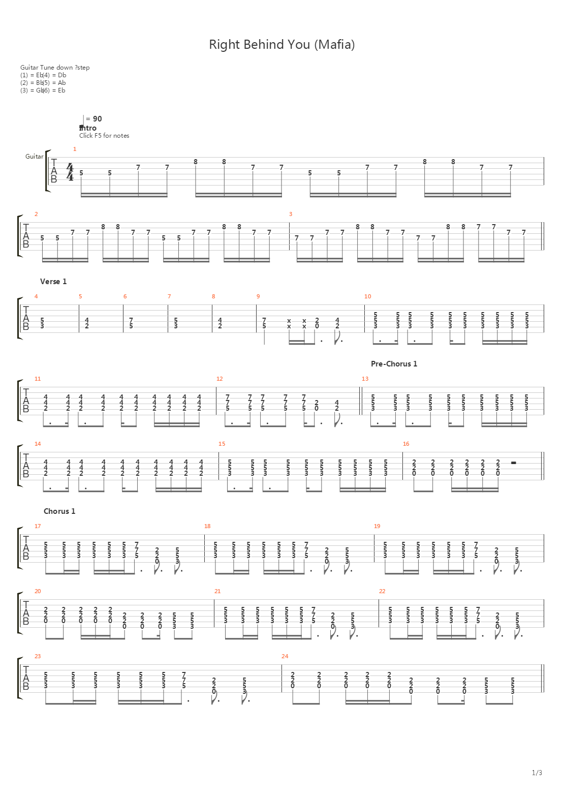 Right Behind You Mafia吉他谱