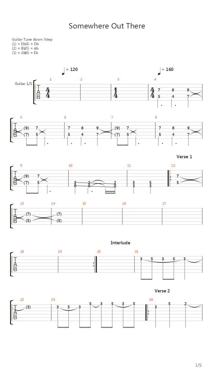 Somewhere Out There吉他谱