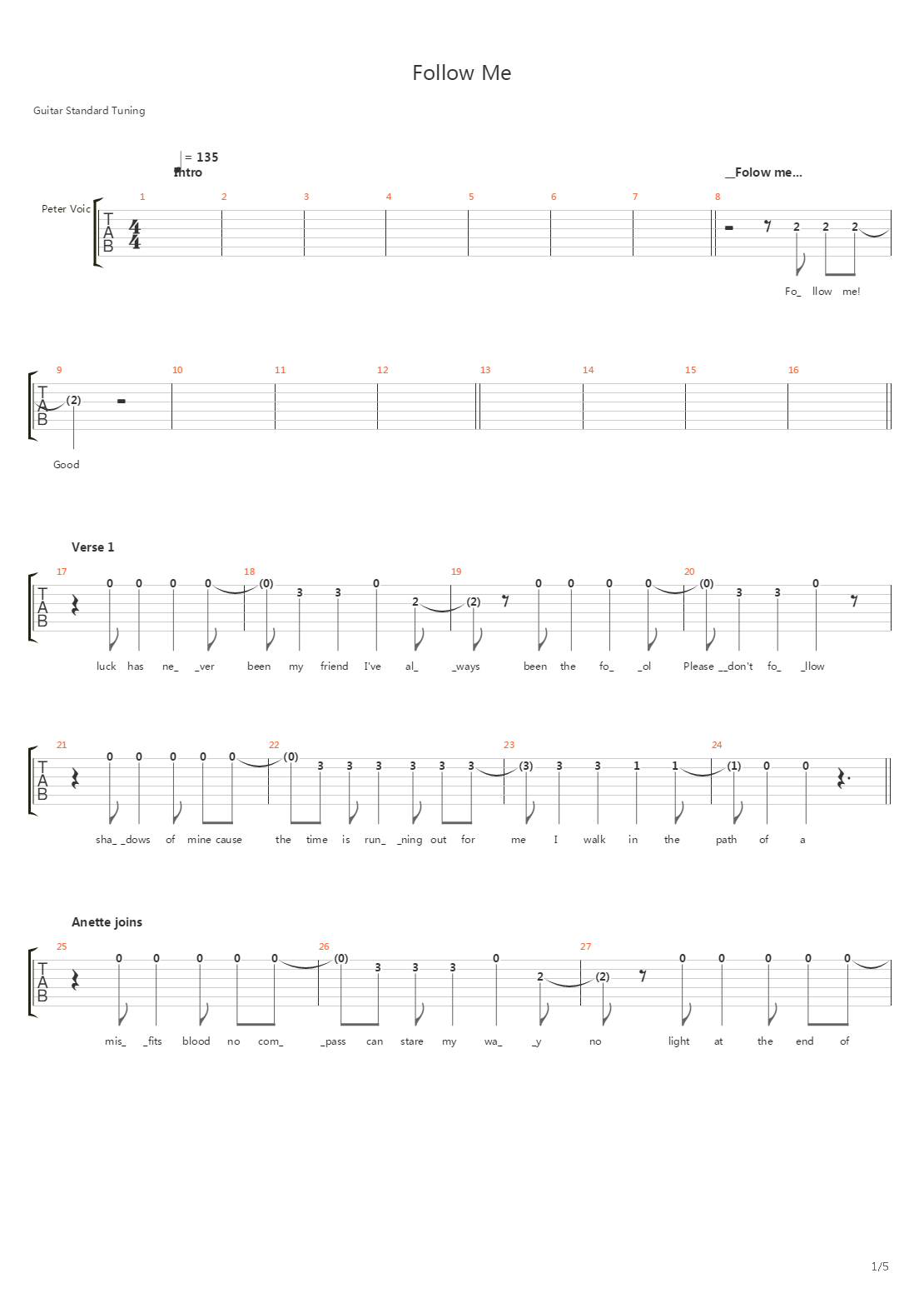 Follow Me吉他谱