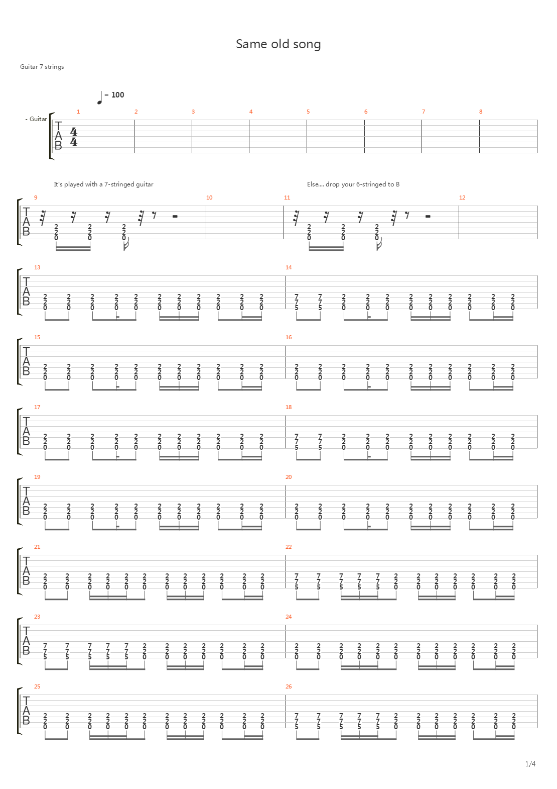 Same Old Song吉他谱