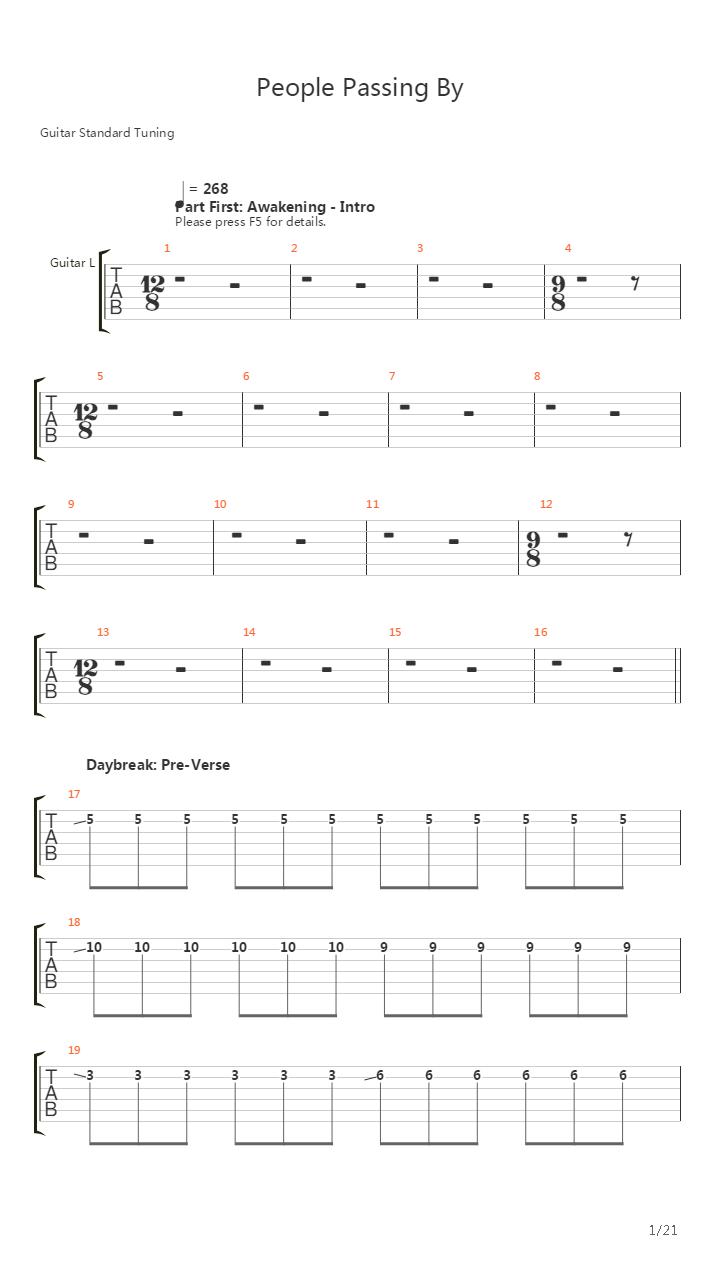 People Passing By吉他谱