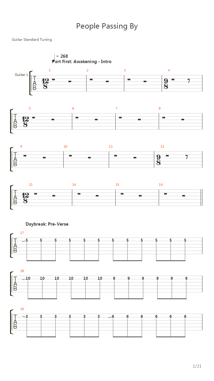 People Passing By吉他谱