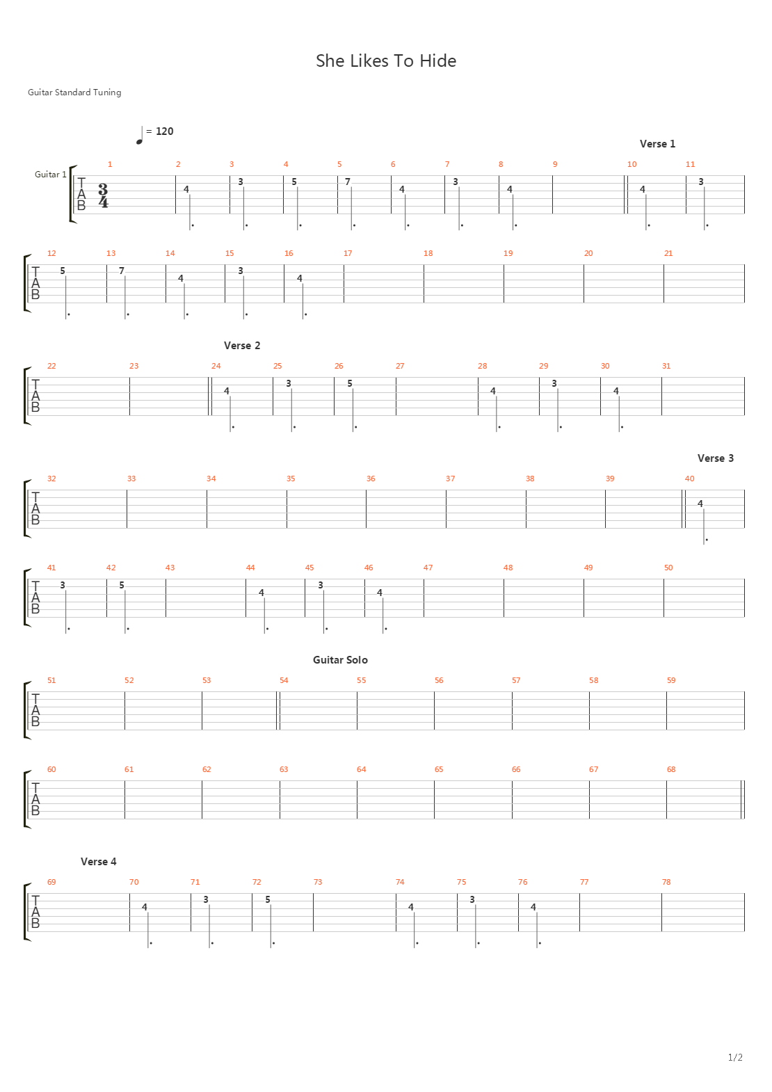 She Likes To Hide吉他谱