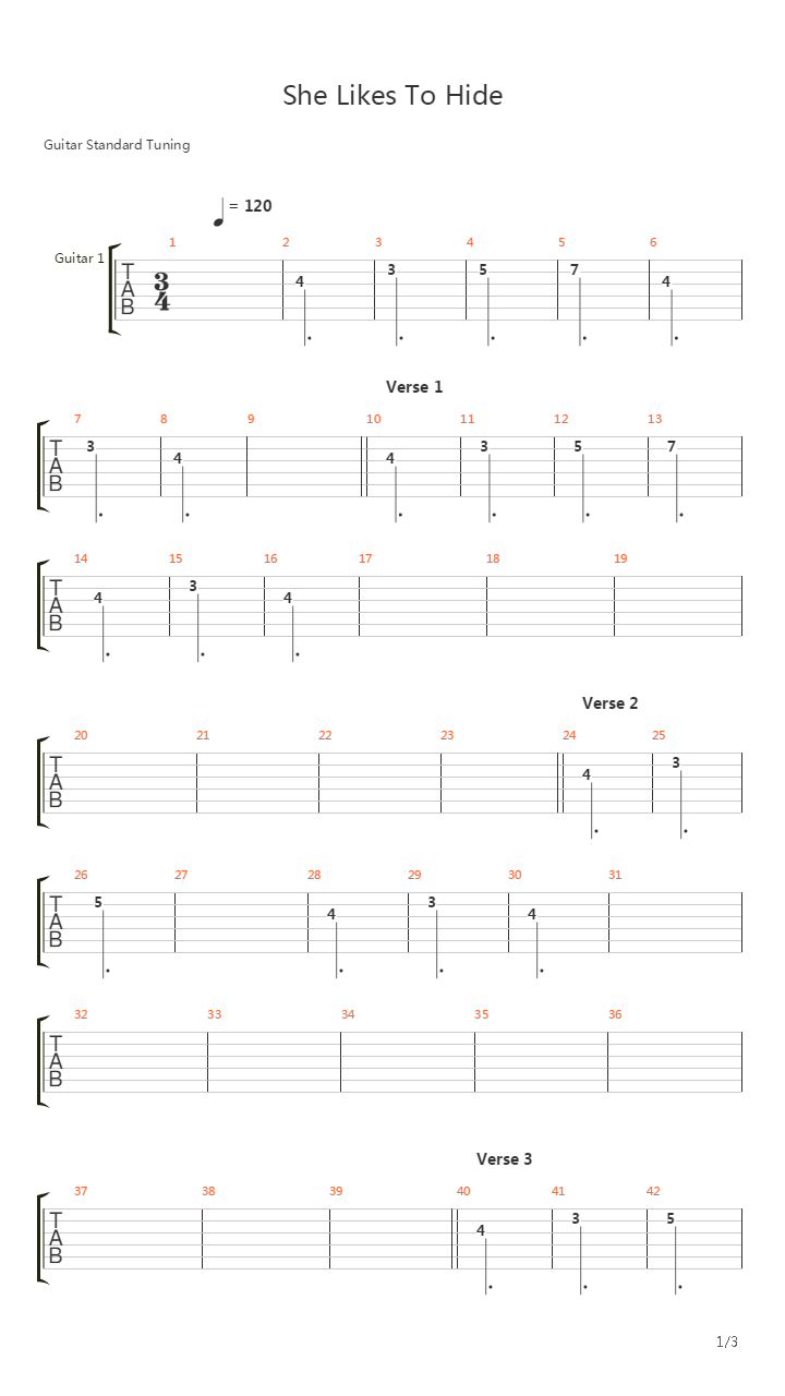 She Likes To Hide吉他谱