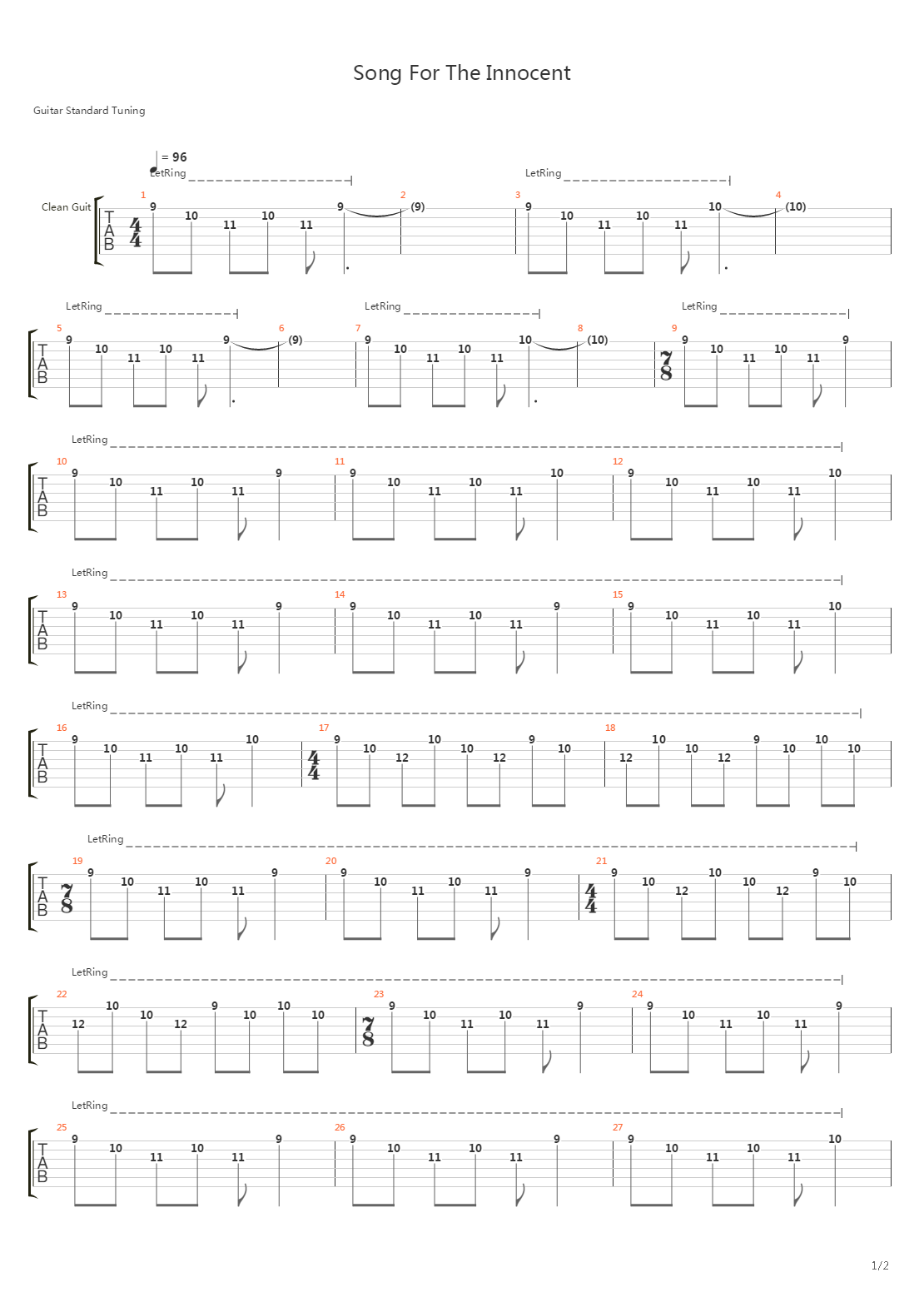 Song For The Innocent吉他谱